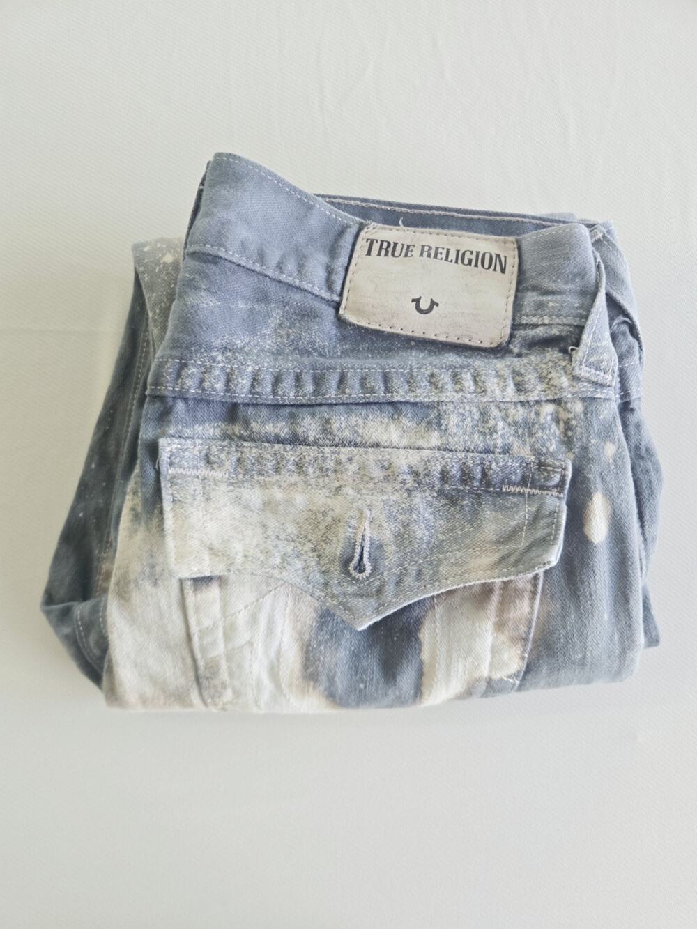 True Religion Men's 31 Bleach Paint Splatter Distressed Jeans Made USA Raw Hem